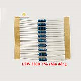 Điện trở vạch 1/2W 220R 1% chân đồng (10c)