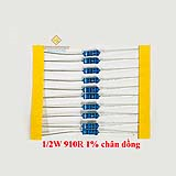 Điện trở vạch 1/2W 910R 1% chân đồng (10c)
